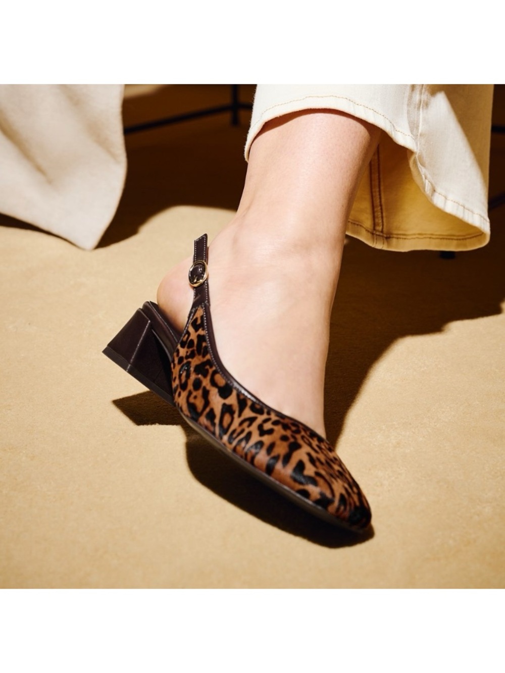 Naturalizer Jayla 2 Leopard Calf Hair Leather Slingback Pumps Low Block Heel 9.5